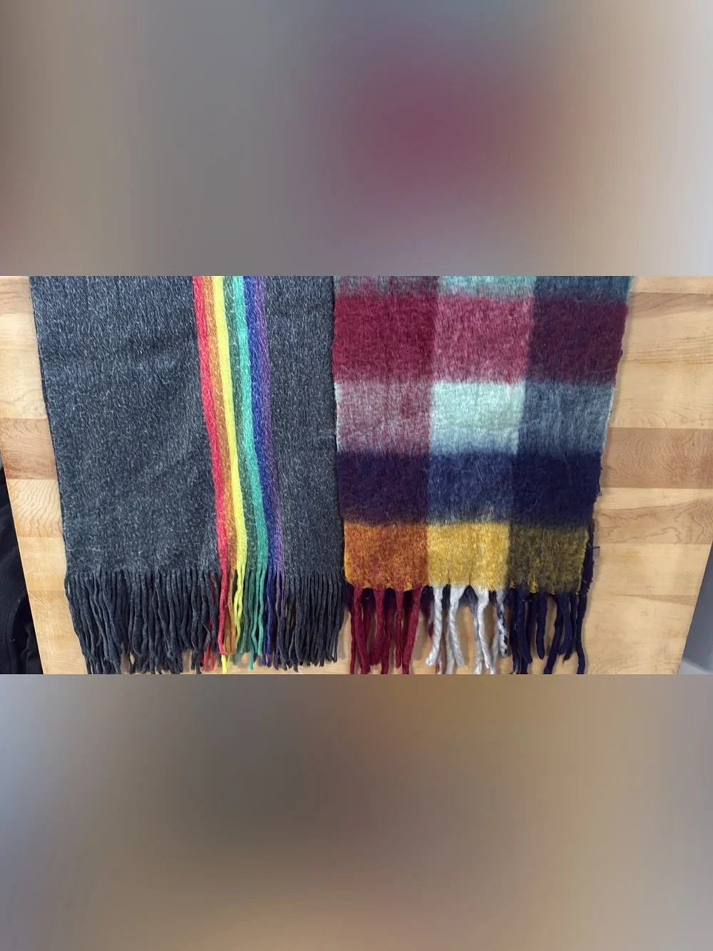 Colorblock & Rainbow Fringe Soft Scarf/ shawl Duo